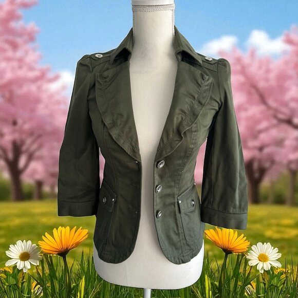 WHITE HOUSE BLACK MARKET Olive Green Jacket Blazer Size 00 - Picture 1 of 8